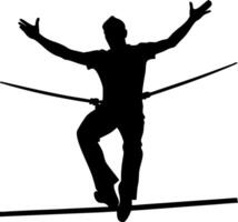 Silhouette of Balancing Tightrope Walker Performing High Wire Acrobatics vector