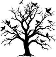 Silhouette of Birds Perched on Bare Tree Branches Illustration for Nature Projects vector