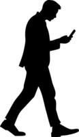 Silhouette of Businessman Walking and Using Smartphone Illustration vector