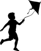 Silhouette of Boy Running with a Kite Perfect for Design and Art Projects vector