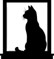 Silhouette of Cat Sitting in Window Frame Perfect for Home Decor and Art Projects vector