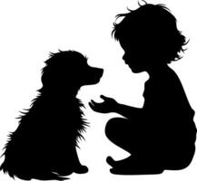 Silhouette of Child and Dog Friendship for Art and Design vector