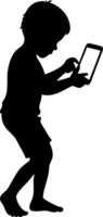 Silhouette of Child Engaged with Tablet Modern Technology Concept Illustration vector