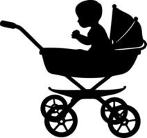Silhouette of Child in Vintage Baby Carriage for Design and Craft Projects vector