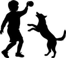 Silhouette of Child Playing Fetch with Dog Illustration for Art and Design Projects vector