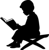 Silhouette of Child Reading Book on Bench Illustration for Educational Design vector