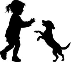 Silhouette of Child Playing with Dog Friendship for Graphic Design and Decor vector