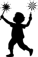 Silhouette of Child Playing with Sparklers in Festive Celebration Art vector