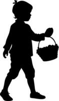 Silhouette of Child with Basket Ideal for Illustration and Graphic Design Projects vector