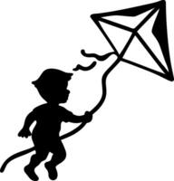 Silhouette of Child Flying Kite for Graphic Design and Crafts vector