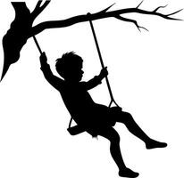 Silhouette of Child Swinging on Tree Branch for Art and Design Projects vector