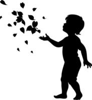 Silhouette of Child with Falling Leaves in Artistic Illustration vector