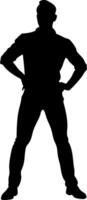 Silhouette of Confident Man Standing Hands on Hips for Design and Illustration vector