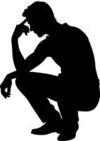 Silhouette of Contemplative Man Crouching for Thinking Concept Art and Design vector