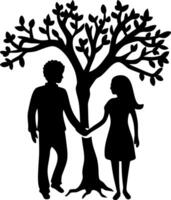 Silhouette of Couple Holding Hands Under Tree Symbolizing Love and Unity vector