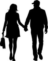 Silhouette of Couple Holding Hands Walking for Romance and Design Projects vector