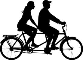 Silhouette of Couple Riding Tandem Bicycle Together Symbolizing Unity and Adventure vector
