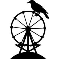 Silhouette of Crow on Ferris Wheel Illustration for Design and Graphics vector