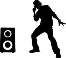 Silhouette of Dancing DJ with Speaker Art for Music Event Design vector