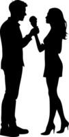 Silhouette of Couple Sharing Ice Cream Romantic Date Illustration vector
