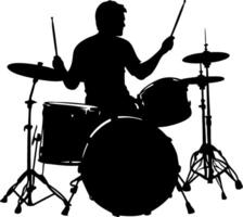 Silhouette of Drummer Playing Drum Set for Music Events and Posters vector