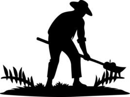 Silhouette of Farmer Working with Hoe in Field for Agriculture Design vector