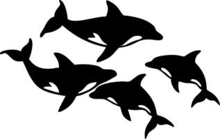 Silhouette of Four Dolphins with Heart Patterns Ocean Wildlife Illustration vector