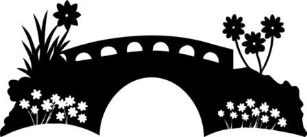 Silhouette of Garden Arch Bridge with Floral Design for Artistic Applications vector