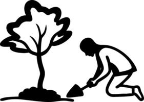Silhouette of Gardener Planting Tree for Eco-Friendly Projects and Education vector