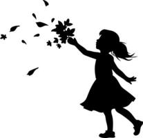 Silhouette of Girl Releasing Flowers in the Wind for Art and Design Projects vector