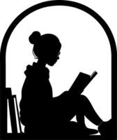 Silhouette of Girl Reading in Window Nook Perfect for Relaxation and Study Illustration vector