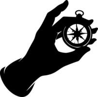 Silhouette of Hand Holding Compass Symbolizes Guidance and Direction Art vector
