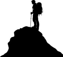 Silhouette of Hiker on Mountain Peak for Adventure and Travel Design Projects vector