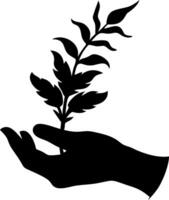 Silhouette of Hand Holding Plant for Nature Art and Design Projects vector