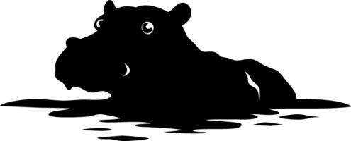 Silhouette of Hippo Submerged in Water Art for Nature and Wildlife Design vector