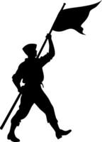 Silhouette of Historical Soldier Holding Flag Symbol of Victory and Patriotism Art vector