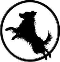 Silhouette of Jumping Dog in Circle for Tattoo and Graphic Design Use vector