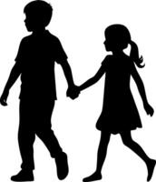 Silhouette of Kids Holding Hands Friendship Art for Posters and Education vector