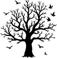 Silhouette of Leafless Tree with Birds Flying Illustration for Art and Design vector