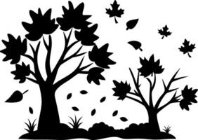 Silhouette of Leafy Trees with Falling Leaves for Autumn Design and Decoration vector