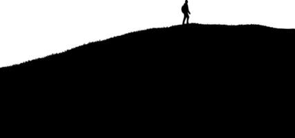 Silhouette of Lone Hiker on Mountain Ridge for Adventure Themes vector