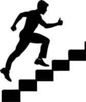 Silhouette of Man Climbing Stairs with Thumbs Up Symbolizing Success and Progress Art vector