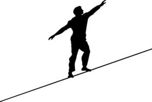 Silhouette of Man Balancing on Tightrope Symbolizing Risk and Challenge Art vector