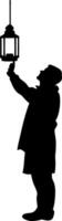 Silhouette of Man Holding Lantern Symbolizing Guidance and Exploration vector