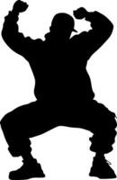 Silhouette of Man in Squatting Pose with Raised Arms for Dance Art Fitness or Graphic Design vector
