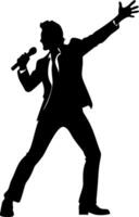 Silhouette of Man Performing Singingic Pose with Microphone Art vector