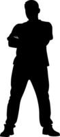 Silhouette of Man Standing with Arms Crossed Confident Pose Illustration vector
