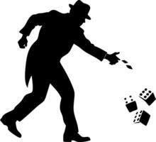 Silhouette of Man Throwing Dice for Gaming and Luck Concepts vector