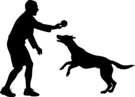 Silhouette of Man Playing Fetch with Dog for Pet Training and Activity Design vector