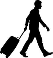 Silhouette of Man Walking with Suitcase for Travel and Transportation Concepts vector